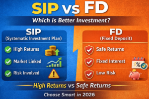 SIP vs FD comparison image showing high returns vs safe returns investment options in 2026